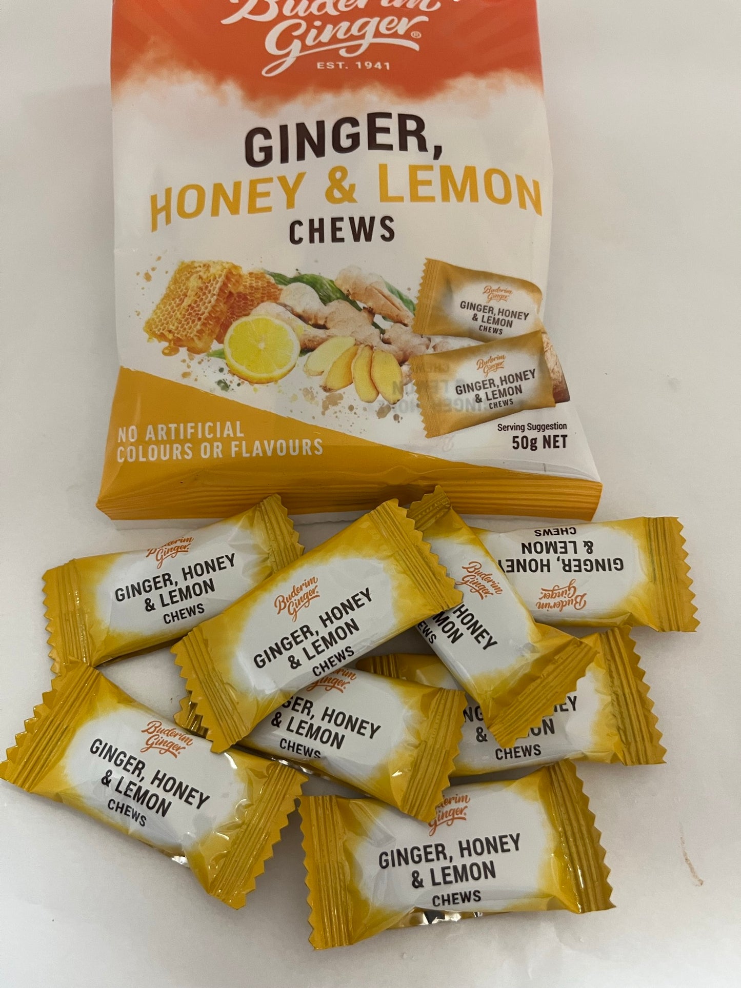 Buderim Ginger Chews - Ginger, Honey & Lemon 50g