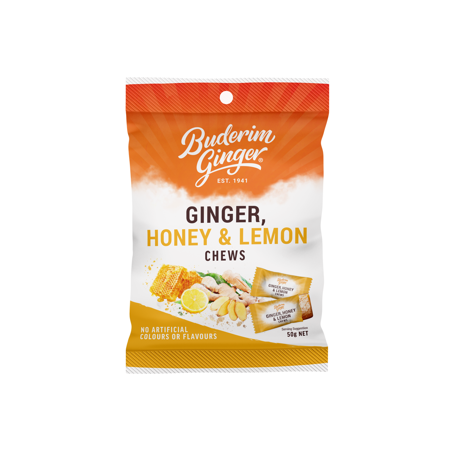 Buderim Ginger Chews - Ginger, Honey & Lemon 50g