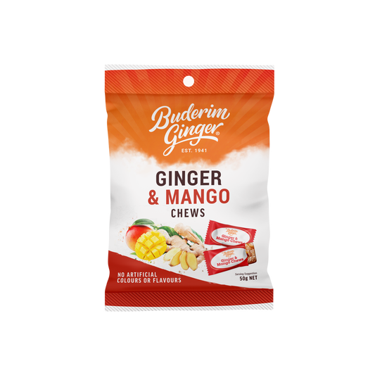 Buderim Ginger Chews - Ginger & Mango 50g