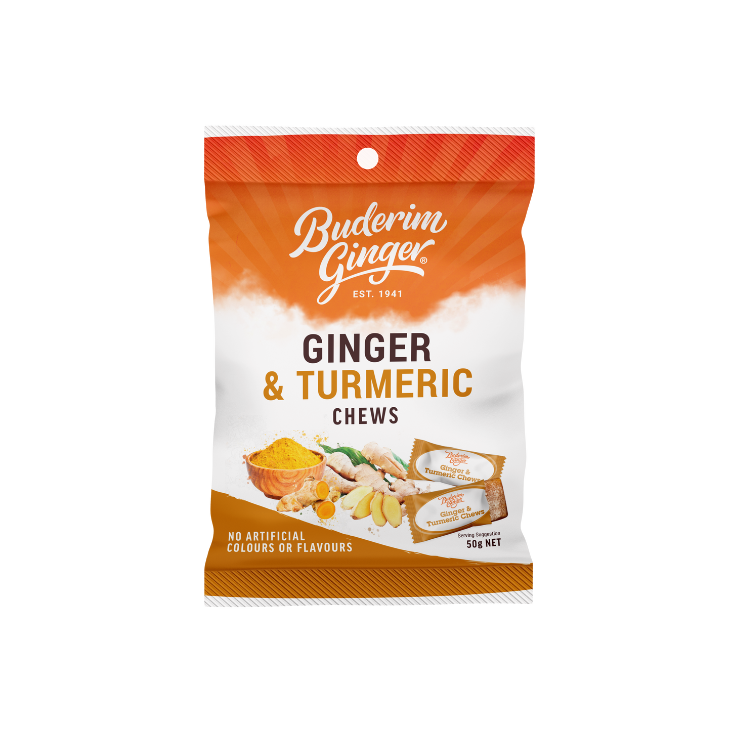 Buderim Ginger Chews - Ginger & Turmeric 50g
