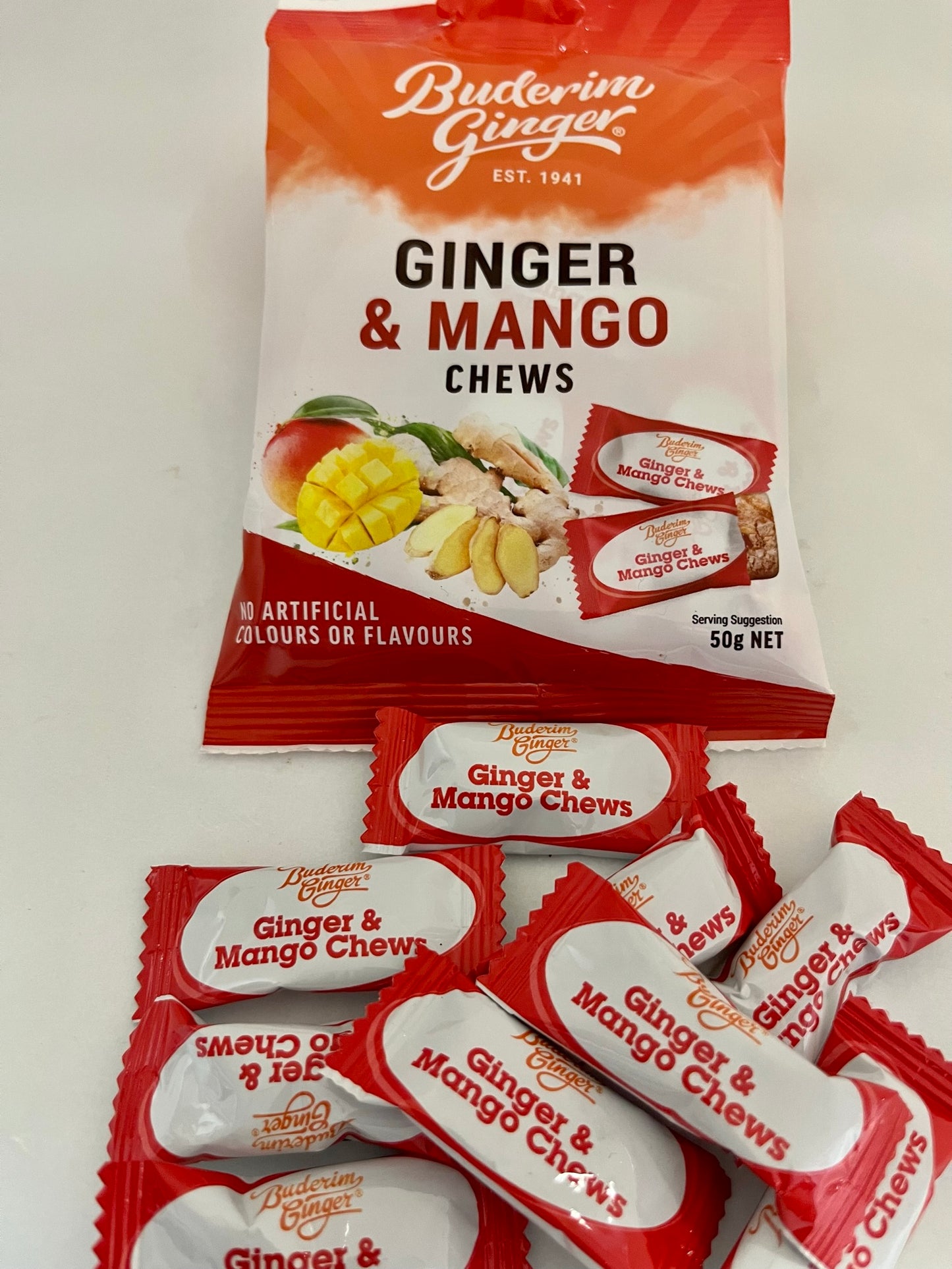 Buderim Ginger Chews - Ginger & Mango 50g