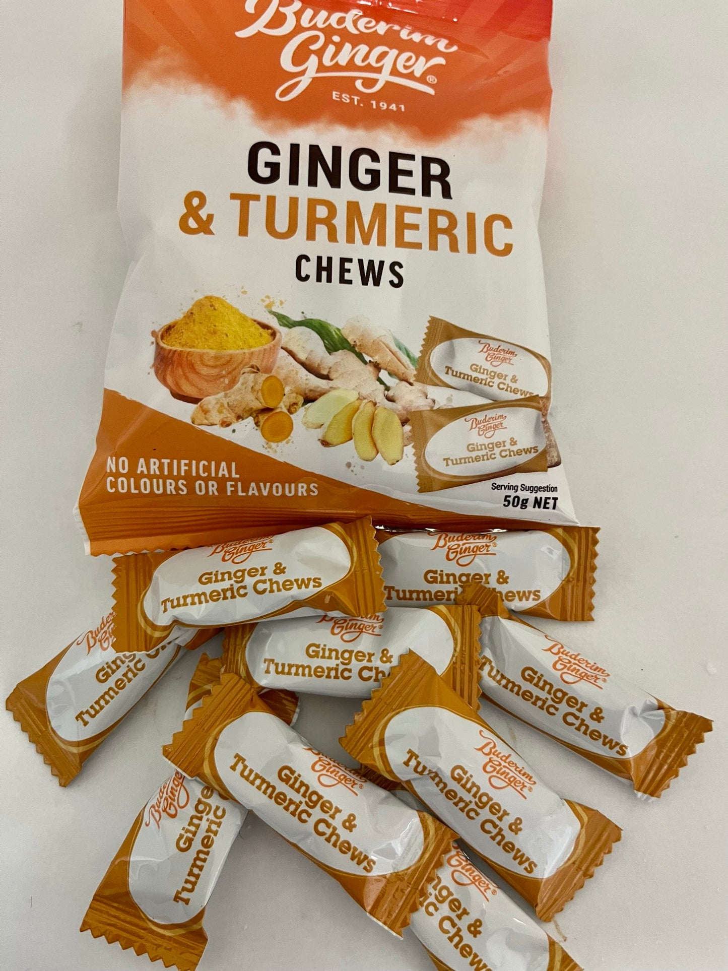 Buderim Ginger Chews - Ginger & Turmeric 50g